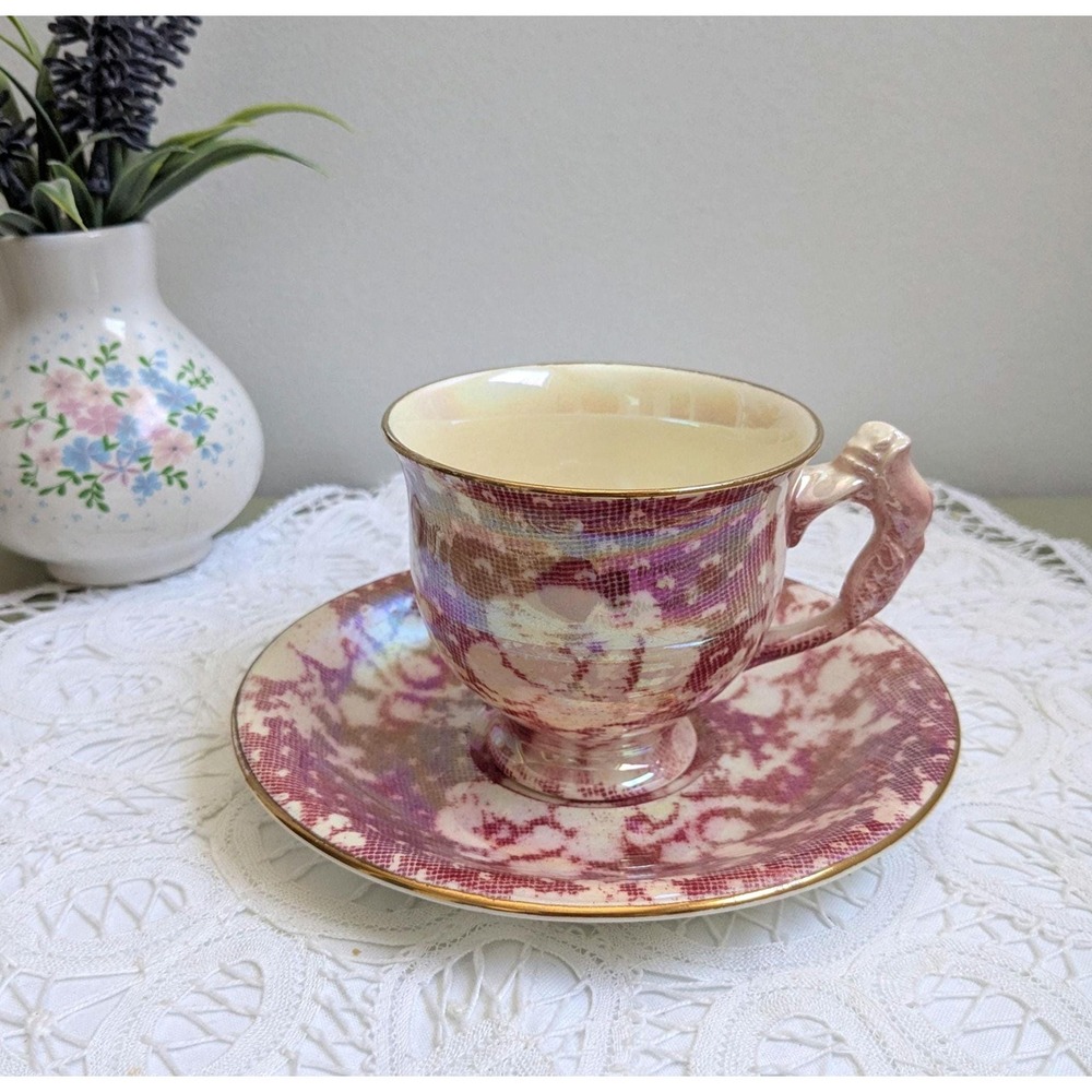 Vintage Royal Winton Teacup and Saucer, Iridescent Pink Marble Tea‎ Cup